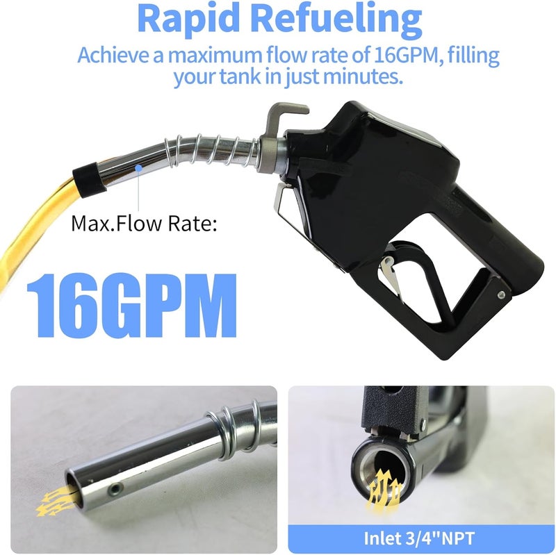 PANCYCW 3/4"Inch NPT Auto Shut Off Black Fuel Nozzle Kit,Fuel Transfer Pump Nozzle W/360° Hose Swivel,13/16" Spout, 3 Gear Padlock,16 GPM for Gasoline, Diesel, Biodiesel up to B20, E15 & Kerosene - Image 5